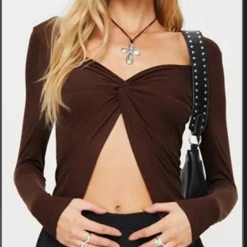 Princess Polly Barkley long sleeve brown top